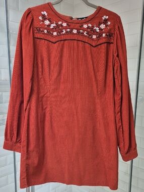 Wrangler Retro Embroidered Rust Lt. Corduroy Dress Sz S Never Worn